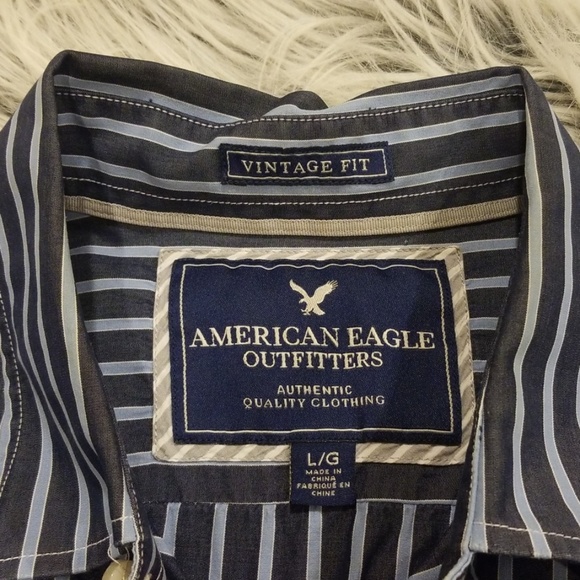 American Eage Navy&Blue Vertical Stripe Button Up - Picture 2 of 5